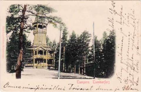 Ensimmäinen Pyynikin näkötorni, ns. Ilomäen näkötorni Tampere-kortissa 13.9.1902.